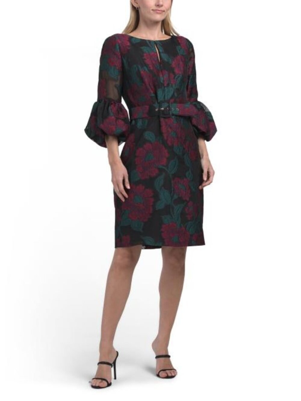 TAHARI ASL Belted Bell Sleeve Sheath Mini Dress